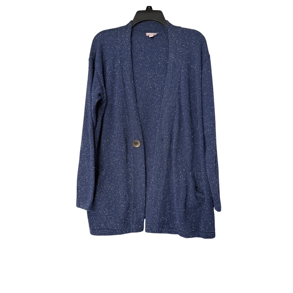 J Jill Women's Blue Open Front Cardigan Sweater Cotton Angora‎ Blend Size Large